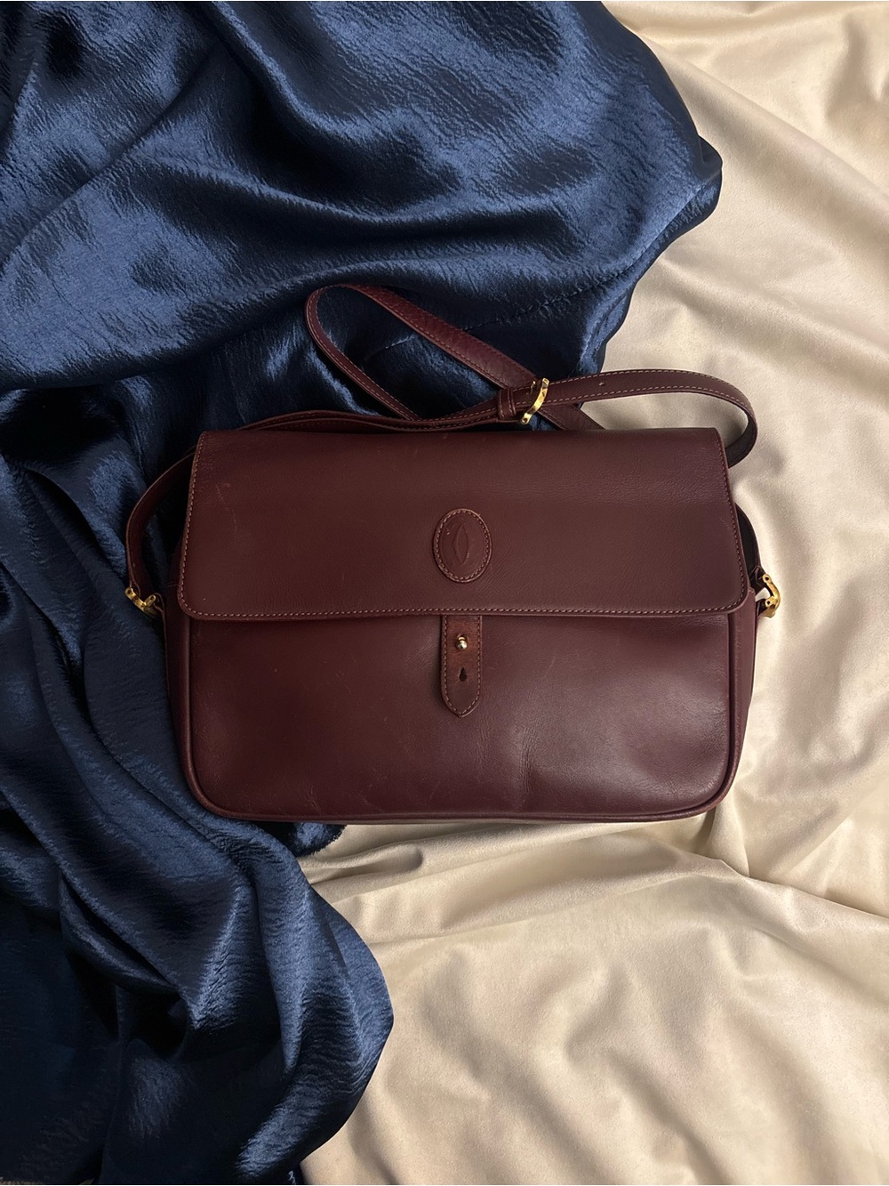 Cartier Burgundy Leather Crossbody Bag with Gold Hardware
